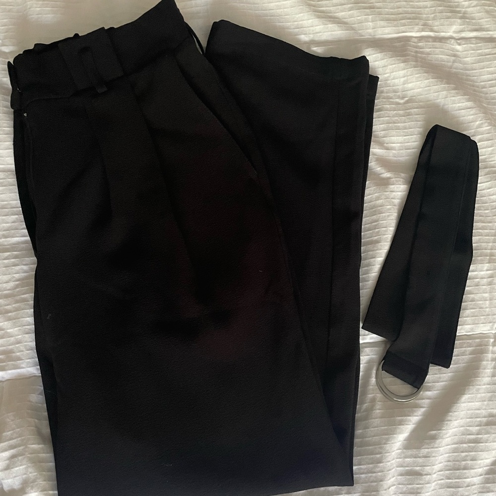 Black straight legged slacks